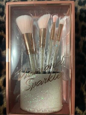 Diamond Sparkle Pink and Gold Makeup Brush Set with Holder